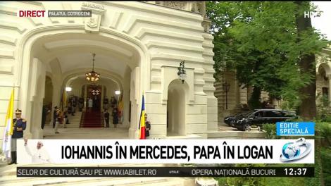 Papa Francisc în România. Suveranul Pontif în Logan, Klaus Iohannis în Mercedes