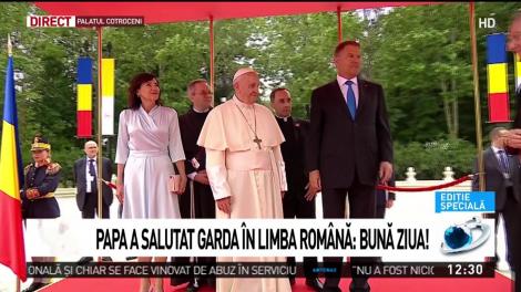 Gafa lui Klaus Iohannis, în timpul vizitei Papei Francisc la Palatul Cotroceni