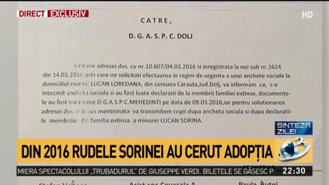 Sinteza zilei. Bombă: Rudele Sorinei au cerut adopția fetei încă din 2016