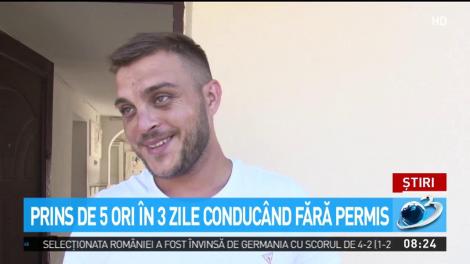 Prins de cinci ori &icirc;n trei zile conduc&acirc;nd fără permis. Bărbatul are 24 de ani, r&acirc;de și susține că poliția minte