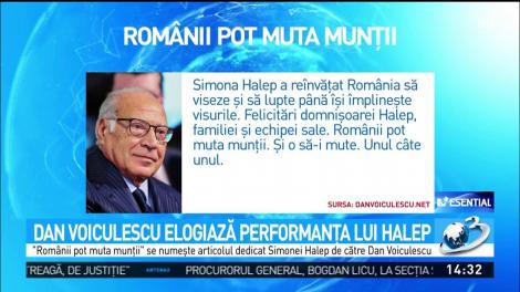 Dan Voiculescu, felicitări pentru Simona Halep: „A reînvăţat România să viseze şi să lupte până îşi împlineşte visurile”