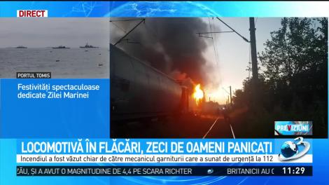 Locomotivă în flăcări, zeci de oameni panicați! Mecanicul trenului a acționat imediat!