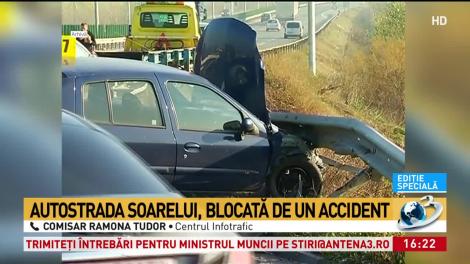 Ultimă oră! Autostrada Soarelui blocată de un accident! O mașină a luat foc după ce s-a izbit de un alt autoturism