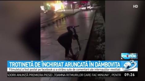 T&acirc;năr din Capitală surprins cum aruncă o trotinetă &icirc;n r&acirc;ul D&acirc;mboviţa