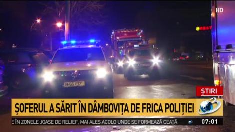 VIDEO/ Un șofer a sărit în Dâmbovița de frica Poliției: „se plimba prin mijlocul râului”