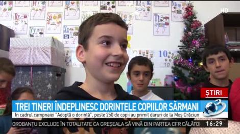 Trei tineri &icirc;ndeplinesc dorinţele copiilor sărmani