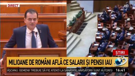 Ludovic Orban, în ședinţa pentru asumarea răspunderii Guvernului. Premierul face declarații despre salariile și pensiile românilor