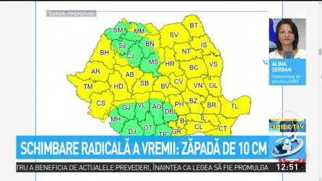 Iarna revine în forță. Alina Șerban, meteorolog ANM: Schimbări dramatice de temperatură în toată țara, în următoarele ore