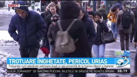 Trotuarele &icirc;ngheţate din Bucureşti s-au transformat &icirc;n patinoare