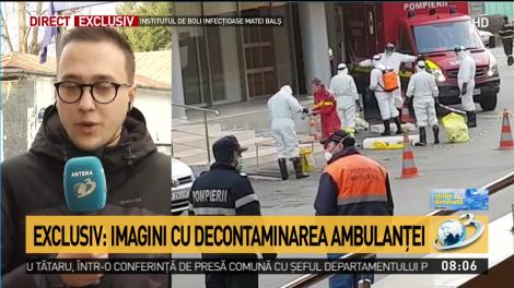 Cum se face în România! Imagini cu decontaminarea ambulanței în care a fost transportat pacientul bolnav de coronavirus