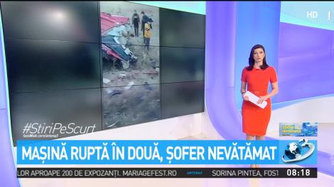 Un şofer a scăpat nevătamat, după ce maşina pe care o conducea s-a rupt &icirc;n două