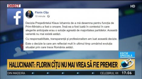 Explicația lui Florin Cîțu după ce și-a depus mandatul de premier desemnat: "Varianta alegerilor anticipate nu mai există"