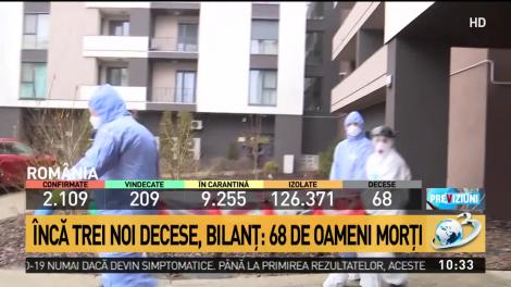 &Icirc;ncă trei noi decese din cauza infecției cu coronavirus. Bilanțul &icirc;n Rom&acirc;nia a ajuns la 68