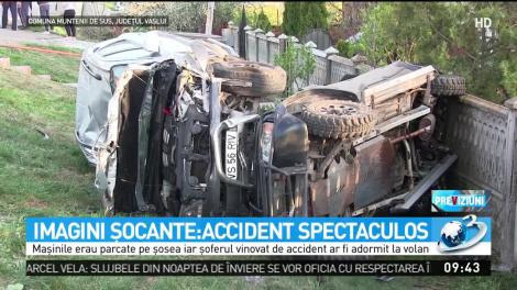Accident grav &icirc;n judeţul Vaslui. Un şofer neatent a supravieţuit după ce a făcut praf două maşini
