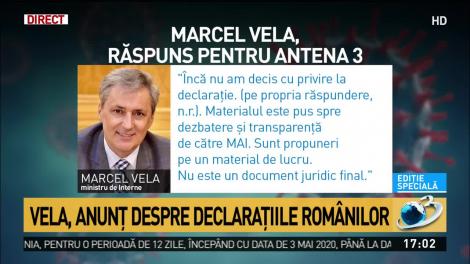 Marcel Vela despre ce se va &icirc;nt&acirc;mpla cu declarațiile pe propria răspundere după 15 mai