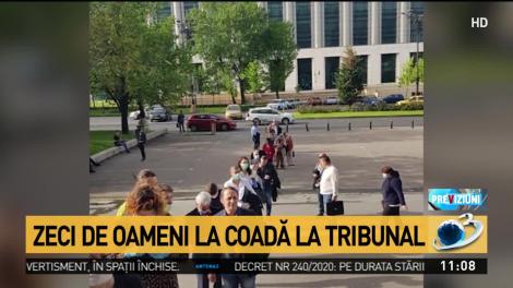 Zeci de oameni se înghesuie la coadă, la Tribunalul București