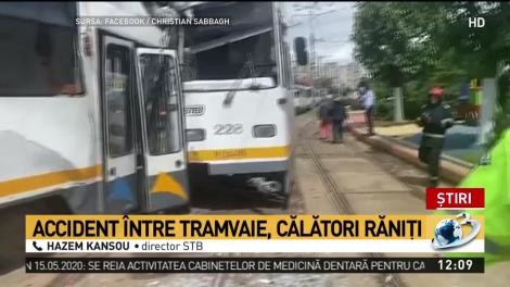 Accident cu doua tramvaie în București. Mai mulți pasageri au fost răniți, traficul e paralizat