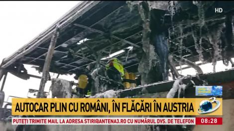 Video. Un autocar cu zeci de români a luat foc, pe o autostradă din Austria! Flăcările, văzute de la kilometri distanță