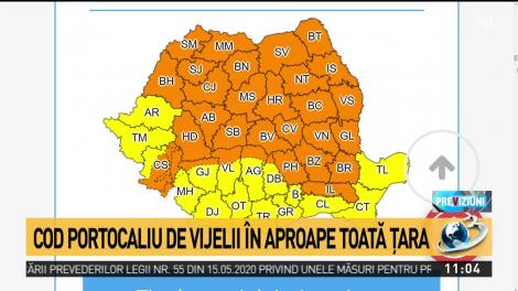 Avertizare meteo. Cod portocaliu și galben de vijelii, în aproape toată țara