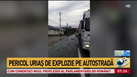 Pericol de explozie pe Autostrada A1! O cisternă cu benzină s-a răsurnat