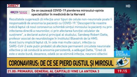 Pierderea mirosului - primul și unul dintre cele mai frecvente simptome ale Covid-19. Noi informații esențiale de la Harvard, comentate de dr. Marinescu