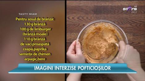 Covrigei de casă săraţi cu sos de brânză şi bere