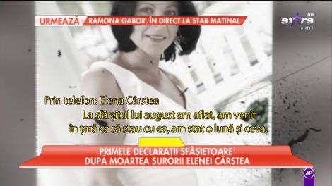 Primele declarații sfâșietoare după moartea surorii Elenei Cârstea