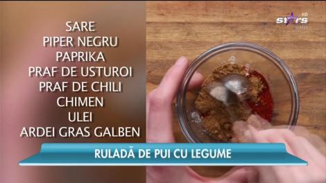 Reţeta uşoară de seară: Ruladă de pui cu legume