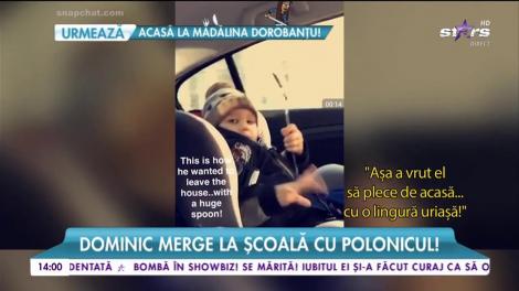 Dominic, fiul cel mare al Antoniei, merge la grădiniță cu polonicul