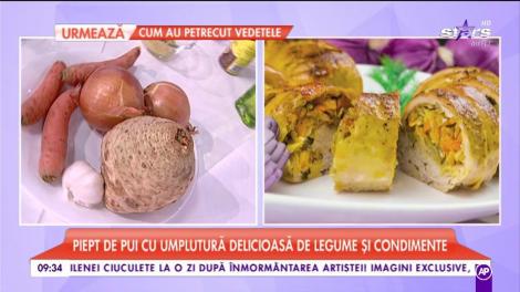 Chef Raluca Dumitru gătește piept de pui cu umplutură de legume și condimente