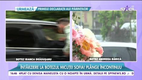 Sofia, îmbrăcată într-o rochie de prinţesă, după ce a fost botezată! Bianca Drăguşanu şi Victor Slav, vizibil emoţionaţi la ieşirea din biserică