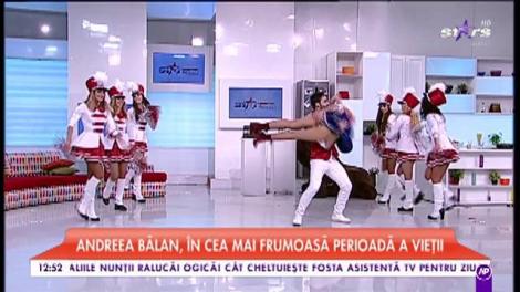 Andreea Bălan și Petrișor, partenerul ei de dans, fac acrobații periculoase în platoul matinalilor