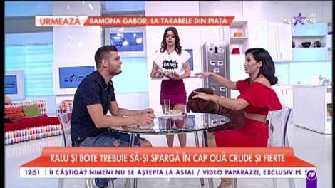 STARoganțele nu se discută, ci se execută! Răzvan Botezatu și Raluca Dumitru şi-au spart ouă în cap: crude sau fierte, după noroc