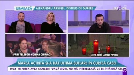 Corina Chiriac, despre moartea subită a Stelei Popescu: "Aș fi preferat ca acest șoc să nu îl avem încă vreo 20 de ani de acum încolo"