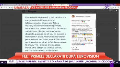 Feli, primele declarații după Eurovision. Ce mesaj le transmite câștigătorilor