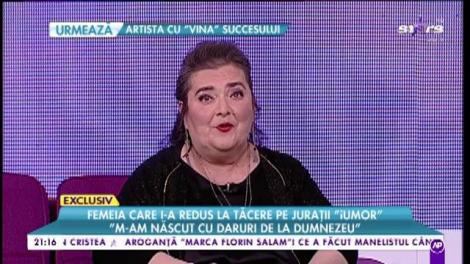Ea este Doina Ghițescu, singura femeie care i-a redus la tacere pe jurații iUmor: ”Credeai că te întâlnești cu unu Tico... uite că a venit o betonieră!”