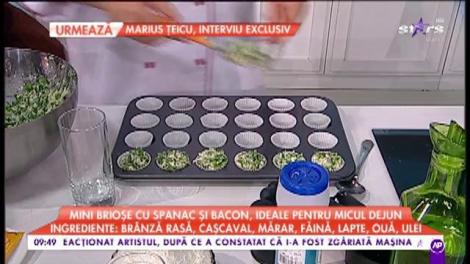 „Mini brioșe cu spanac și bacon”, ideale pentru micul dejun