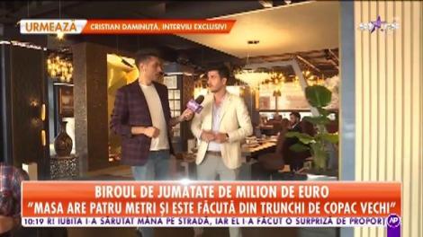 Biroul de jumătate de milion de euro! Masa are patru metri și este făcută din trunchi de copac vechi