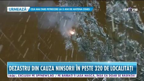 Ninsorile fac ravagii în toată ţara! Din cauza vântului puternic un copac s-a atins de cablurile de electricitate şi a luat foc