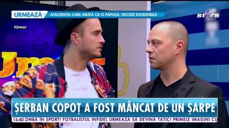 Momente şocante pe scena IUmor. Şerban Copoţ a fost înghiţit de un şarpe imens în doar câteva secunde