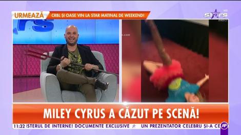 Miley Cyrus a căzut pe scenă! Vezi aici momentul penibil!