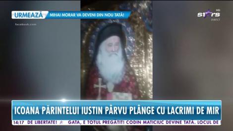 Icoana Părintelui Iustin Pârvu plânge cu lacrimi de mir