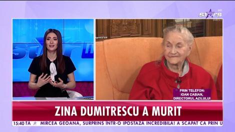 A murit Zina Dumitrescu. Ioan Casian: În ultima perioadă refuza să mănânce