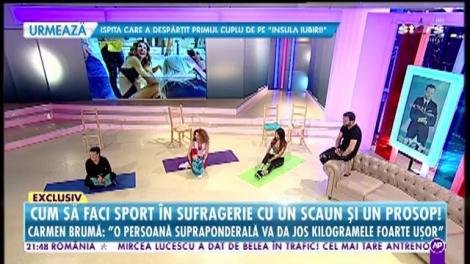 Carmen Brumă despre cum să faci sport în sufragerie cu un scaun și un prosop