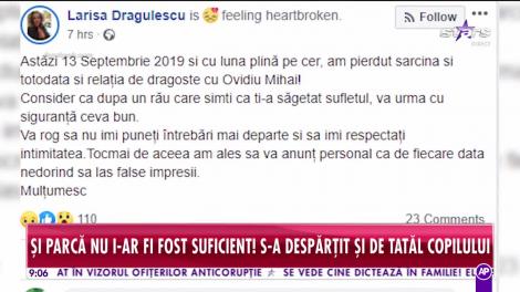 Larisa Drăgulescu trece prin momente dramatice! A pierdut sarcina și s-a despărțit de logodnicul ei