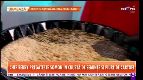 Reţetă de somon în crustă de seminţe cu piure de cartofi și sos de citrice