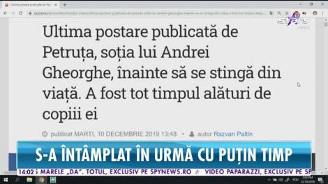Soţia lui Andrei Gheorghe a încetat din viață