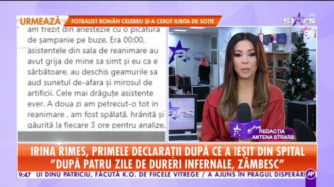 Star Matinal. Irina Rimes, primele declaraţii după ce a ieşit din spital: M-am trezit din anestezie cu o picătura de șampanie pe buze
