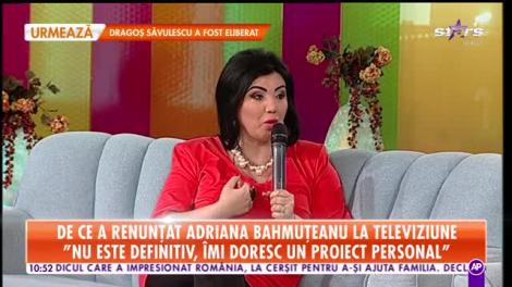 Star Matinal. De ce a renunțat Adriana Bahmuțeanu la televiziune: Nu este definitiv. Îmi doresc un proiect personal