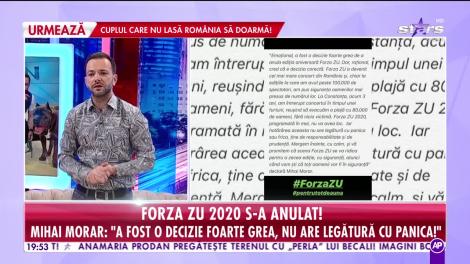 Forza ZU s-a anulat! Mihai Morar: "A fost o decizie foarte grea! Nu are legătură cu panica!"